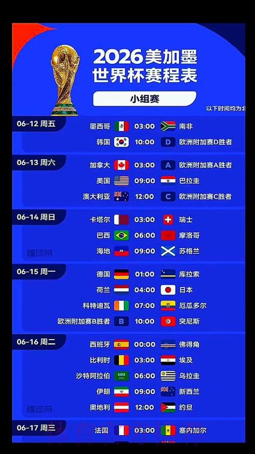 2026年美加墨世界杯时间安排 2026年美加墨世界杯时间安排